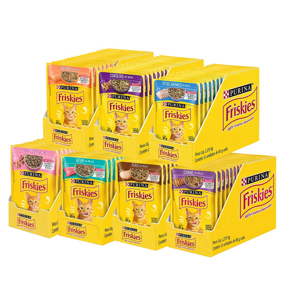Ração Úmida Friskies 85g – Caixa com 15 Sachês