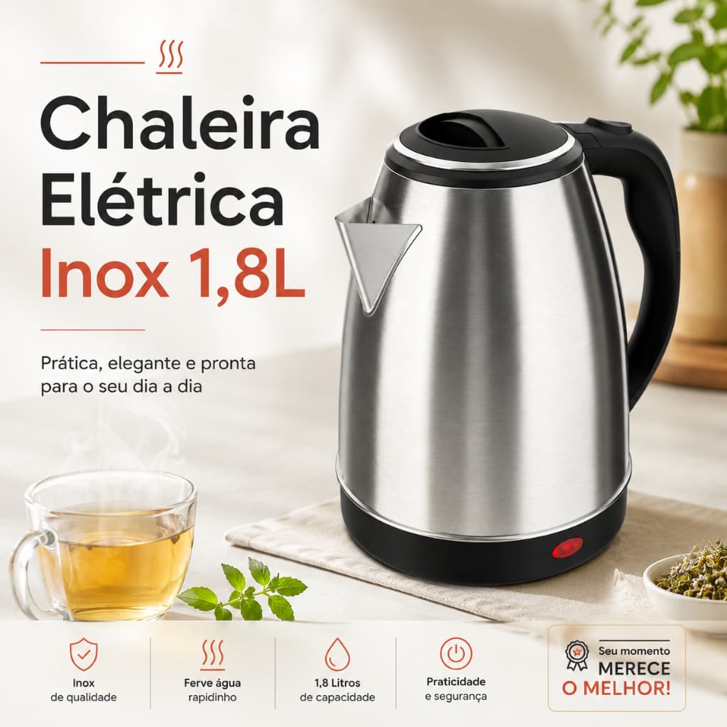 Chaleira Elétrica Inox 1,8L 1000W – 110V ou 220V