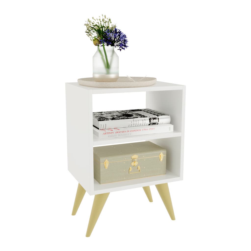 Mesa de Cabeceira Retrô Compacta com Nicho para Quarto ou Sala