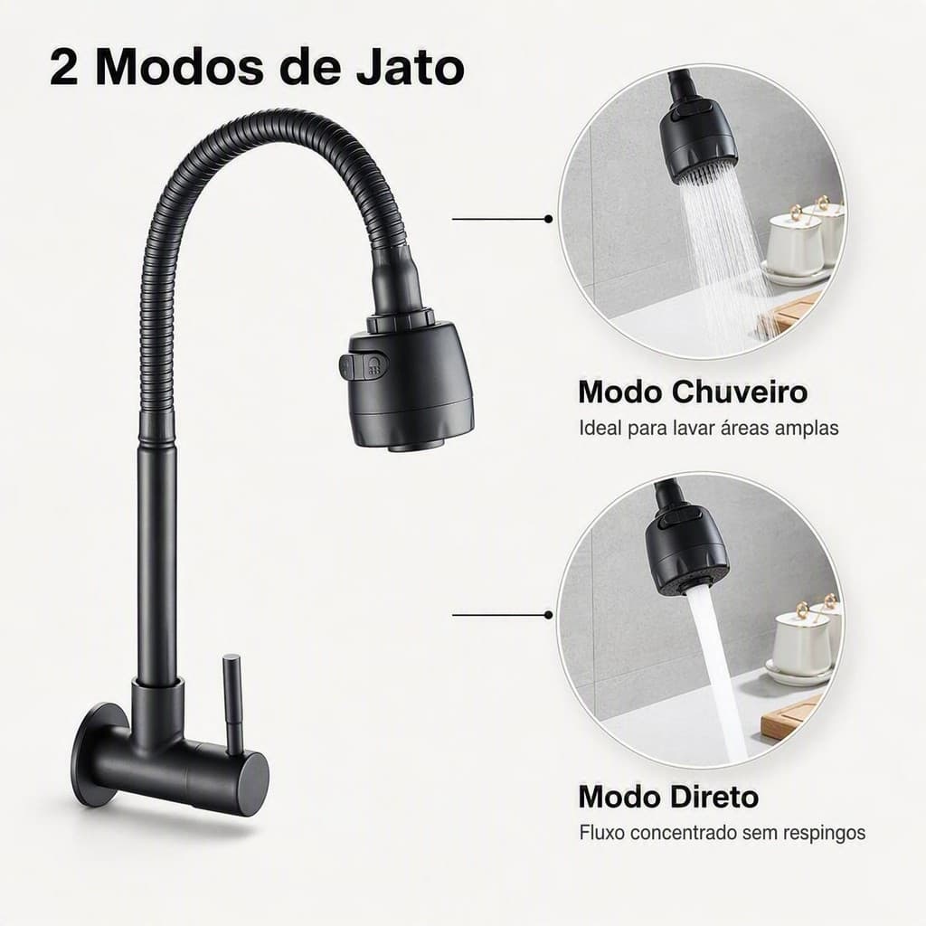 Torneira de Parede Inox com Chuveiro e Rotação 360° para Cozinha