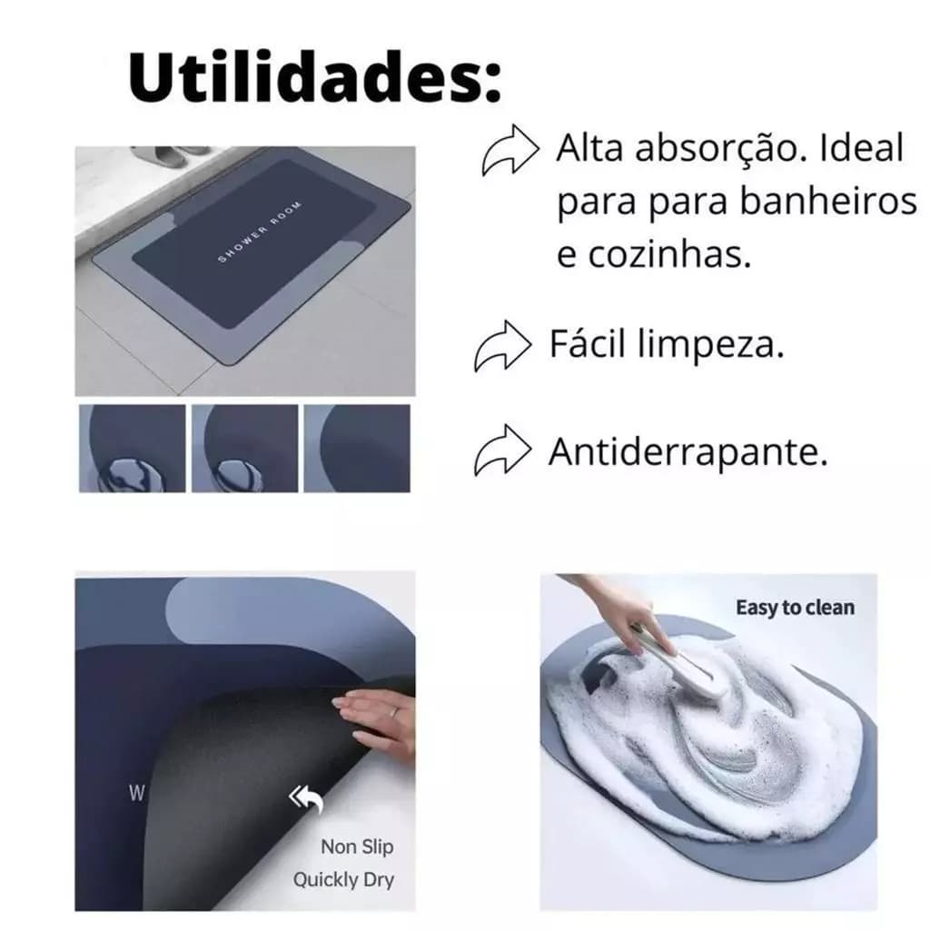 Tapete Banheiro Antiderrapante Absorvente de Secagem Rápida entregar Cor e Estampas sortidos - Miniatura
