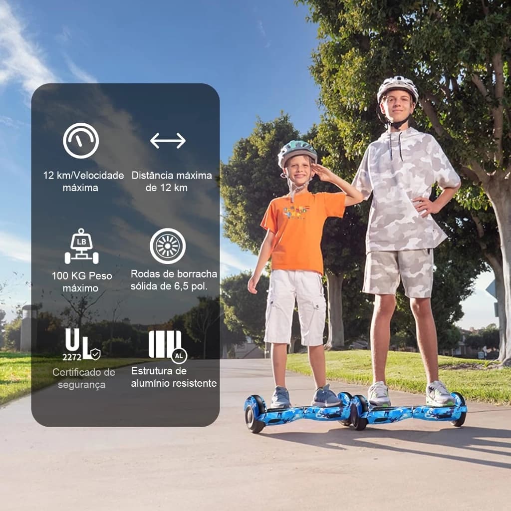 Hoverboard Overboard Infantil Skate Elétrico 6.5" Led Bluetooth caixa de som Bateria De Grande Capacidade - Miniatura
