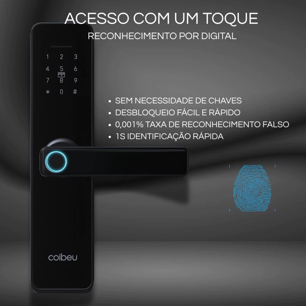 Fechadura Eletrica Eletronica Digital 5 Em 1 Porta Trava Biometria Bluetooth Senha Touch Biométrica - Miniatura
