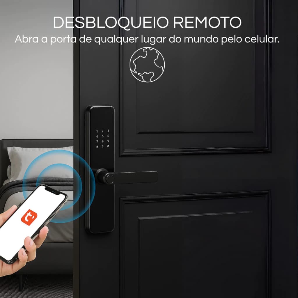 Fechadura Eletrica Eletronica Digital 5 Em 1 Porta Trava Biometria Bluetooth Senha Touch Biométrica - Miniatura