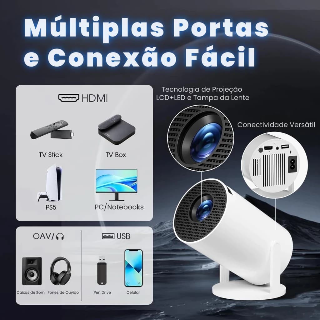 Projetor inteligente HY300 PRO: 720p nativo, suporte a 4K, Android 11 e Wi‑Fi dual-band - Miniatura