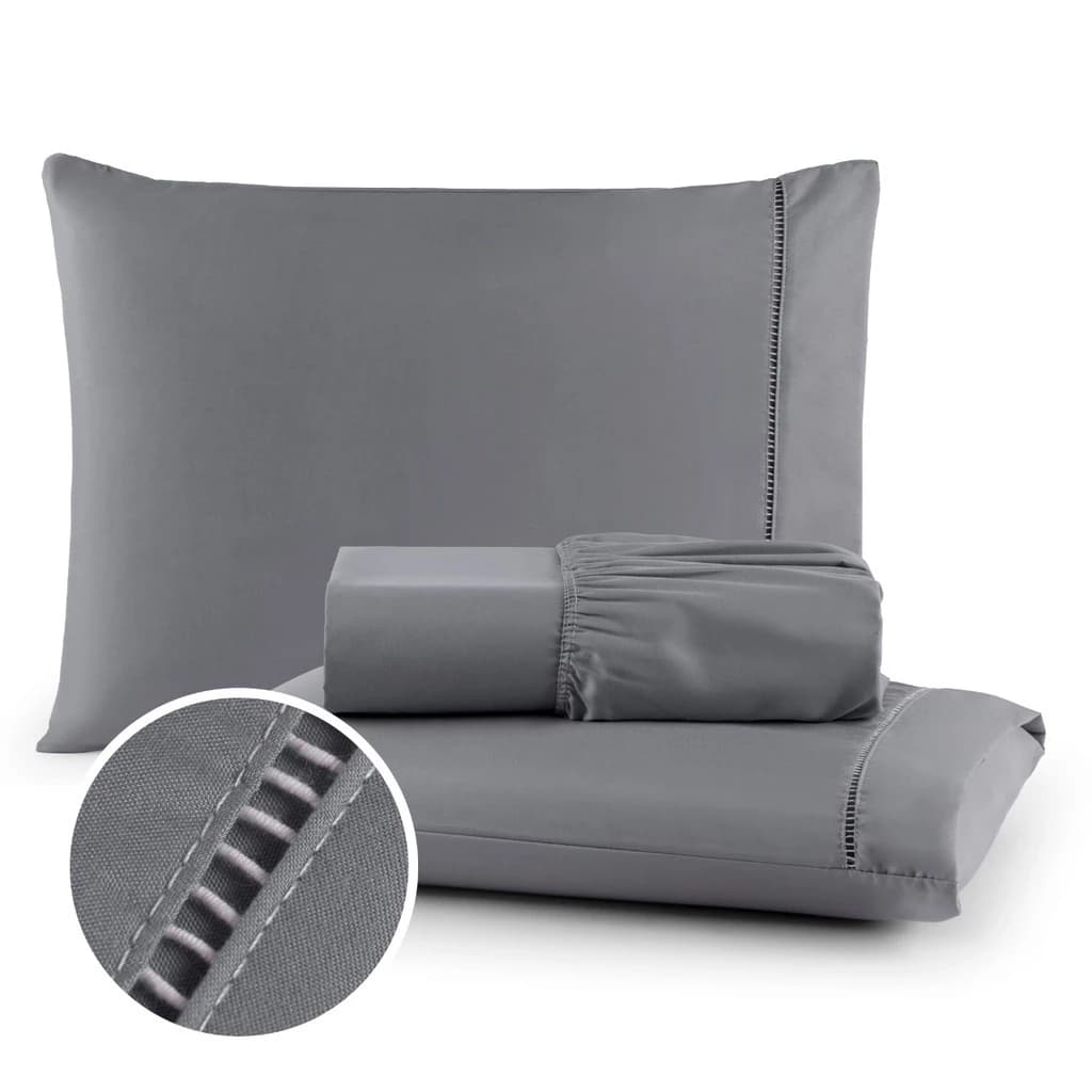 Jogo de Lençol Cama Casal Queen King Solteiro Berço 400 Fios Micropercal Com Fronha em Ponto Palito - Miniatura