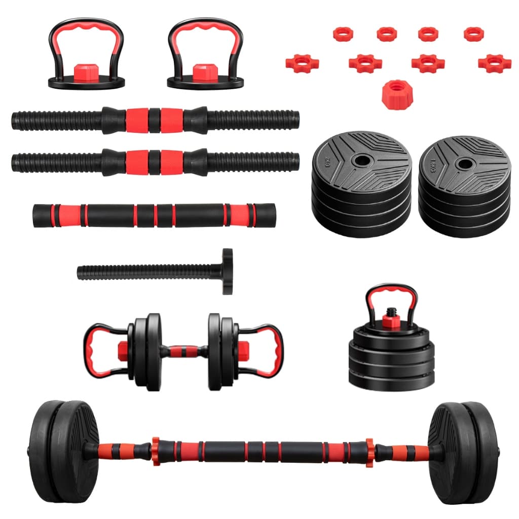 Kit 6 Em 1 Musculação 15kg Halteres Anilhas Barras Kettlebell Ajustáveis Academia Treino em Casa