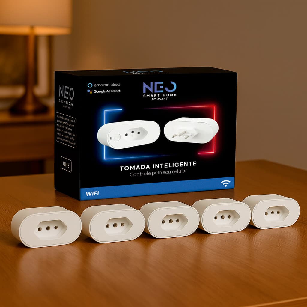Kit 1 ou 5 Tomada Inteligente Wi-fi 2.4 GHz 110v/220v Bivolt Branco Cod: 291990617 Neo Avant